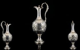 Antique Period SIlver Plated Tall and Impressive Claret Jug, In Classical Form with Chased and