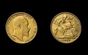 Edward VII 22ct Gold Half Sovereign. Date 1903, London Mint - High Grade. Please See Photo.