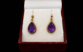 Ladies - Pair of Attractive 9ct Gold Amethyst Set Earrings,