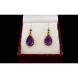 Ladies - Pair of Attractive 9ct Gold Amethyst Set Earrings,