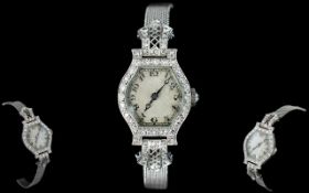 Art Deco Period Superb Quality Platinum and Diamond Set Mechanical Cocktail Watch.