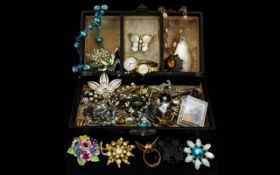 A Quantity Of Mixed Costume Jewellery Black leather cover hinged box containing various paste set