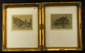 Two Framed Prints. Depicting Shakespeare Birthplace And High Street Stratford On Avon.