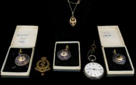 A Small Mixed Lot Of Jewellery And Medals Comprising Silver fob watch, 9ct pendant,