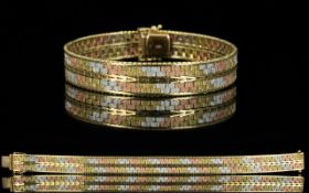 Herringbone Design Superb Quality - 1970's Multi-Coloured 9ct Gold Bracelet.
