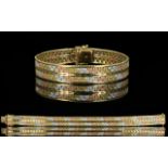 Herringbone Design Superb Quality - 1970's Multi-Coloured 9ct Gold Bracelet.