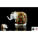 Royal Crown Derby Superb Quality Old Imari Paperweight ' Small Elephant ' Silver Stopper.