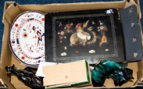 Box of Collectables - Includes Various Porcelain Dishes, Old Book of Small Vintage Photographs,