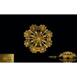 Mid Victorian Period - Attractive 15ct Gold Brooch, Set with Seed Pearls Starburst Design.