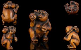 Japanese 19th Century Nice Quality and Signed Carved Boxwood Netsuke,