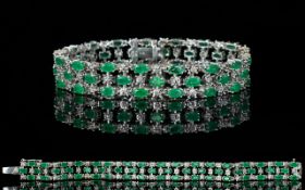 An Art Deco Style Kagem Zambian Emerald And Sterling Silver Bracelet Elegant bracelet set with 51