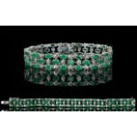 An Art Deco Style Kagem Zambian Emerald And Sterling Silver Bracelet Elegant bracelet set with 51