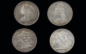 Victorian Period Good Grade Silver Crowns ( 2 ) In Total. Comprises 1/ Bun Head / Jubilee.