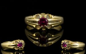 Gents 18ct Gold Single Stone Set Ruby Ring, Gypsy Setting,