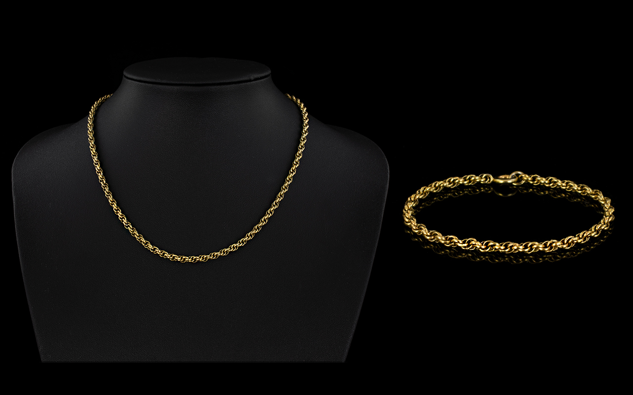 9ct Gold Double Link Design Chain with Matching 9ct Gold Bracelet. Not Marked but Tests Gold. 13.