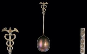 Goldsmiths and Silversmiths Co - Roman Style Anointing Silver Spoon with Coiled Snake and Eagles