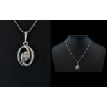 18ct White Gold Diamond Set Pendant Drop with Attached 18ct White Gold Chain. Marked 750.