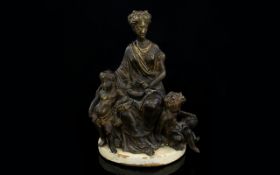 A Bronze 19th Century Figure Group Depicting A Classical Maiden And Cherubs. Height 8 Inches.