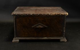 Bible Box With Leather Studded Top. Made Of Oak With Velvet Lined Bottom. Height 9 Inches.