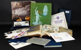 Mixed Lot Of Ephemera, To Include Stamp Stock Album, First Day Covers, Postcard Album, Royalty,