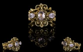 Ladies - Ornate / Open Worked 9ct Gold Amethyst Set Dress Ring.