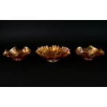 Three Pieces Of Orange Marigold Carnival Glass Bowls,