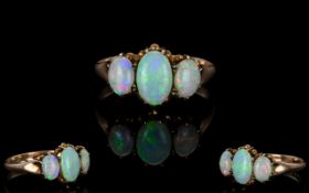 Edwardian Period Nice Quality and Attractive 9ct Gold - 3 Stone Opal Dress Ring,
