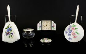 Smiths Top Quality Silver And Guilloche Enamel 8 Day Table Clock Sweet Peas Design. 5.5 inches