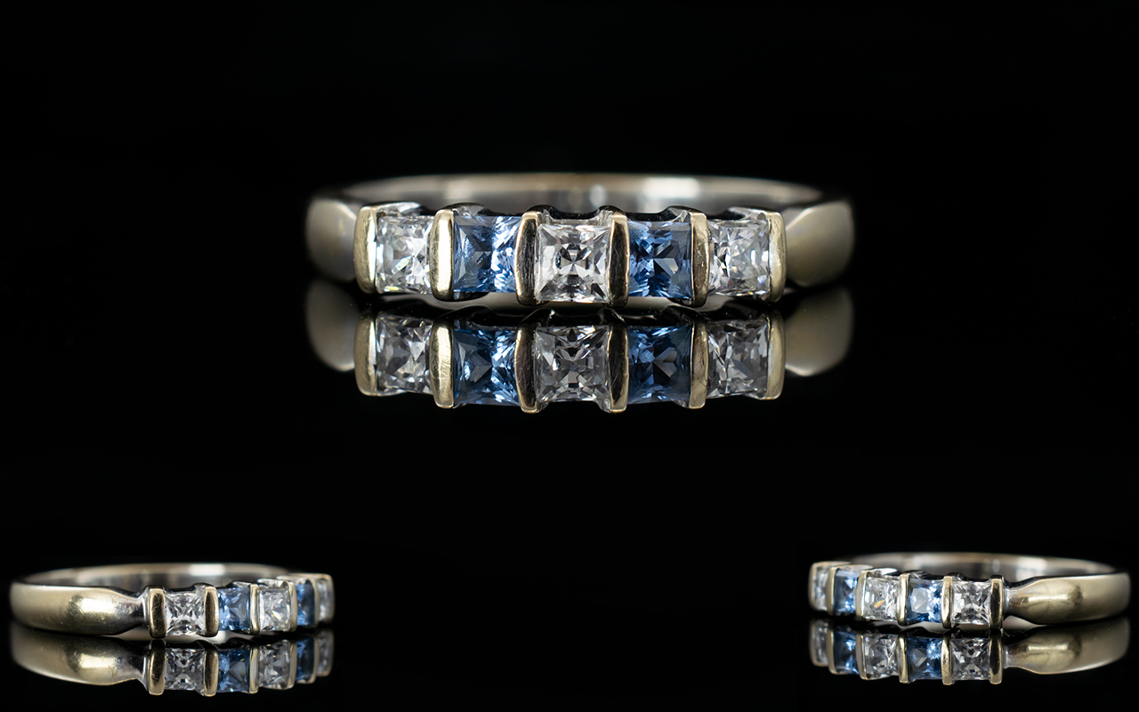 18ct White Gold Diamond and Aquamarine Set Dress Ring,