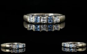 18ct White Gold Diamond and Aquamarine Set Dress Ring,