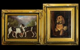 A Pair Of Modern Framed Decorative Prints Both Depicting Dogs. Guild Swept Frames. Oval Size.