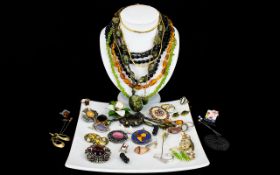 A Collection Of Mixed Costume Jewellery Over twenty items to include two antique French Jet