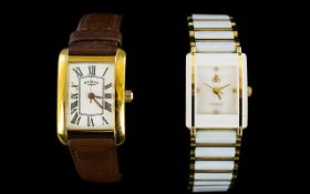 Two Vintage Dress Watches Ladies slim square face Rotary dress watch with Roman numerals and brown