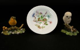 Two Border Fine Arts Bird Figures, Includes A Robin & An Owl & Mouse.