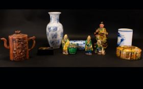A Collection of Oriental Ware comprising vintage blue and white oval porcelain box 15 by 8 cms with