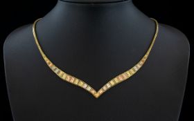 Herringbone Design Superb Quality - 1970's Multi-Colour 9ct Gold Choker / Necklace.