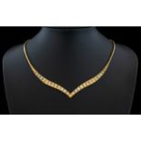 Herringbone Design Superb Quality - 1970's Multi-Colour 9ct Gold Choker / Necklace.