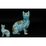 Emile Galle Style - Late 19th Century Art Pottery Cat Figure with Glass Eyes.