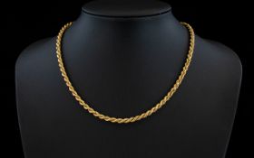 Unisex 9ct Gold Rope Twist Chain / Necklace. Fully Hallmarked for 9ct. As New Condition. c.1980's.