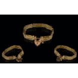 Superb Quality 9ct Gold 4 Bar - Gate Bracelet with Attached 9ct Gold Heart Shaped Padlock.
