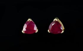 Ruby Trillion Stud Earrings, 5cts of rich red rubies over two trillion cut stones,