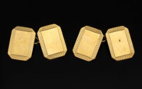 A Gentleman's - Bright Cut Pair of 9ct Gold Cufflinks. Fully Hallmarked for Birmingham 1925. 3.