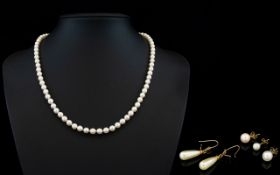 Fine Quality Single Strand Cultured Pearl Necklace with 9ct Gold Bow Tie Clasp with Matching Two