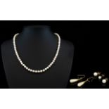 Fine Quality Single Strand Cultured Pearl Necklace with 9ct Gold Bow Tie Clasp with Matching Two