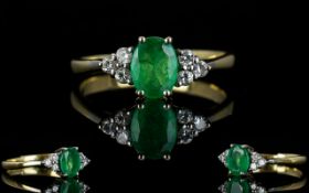 18ct Gold and Platinum Emerald and Diamond Set Dress Ring.
