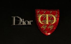 Parfums Christian Dior Two Limited Edition Promotional Brooches Rare silver tone 'Dior' text