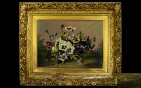 H. K. Duncan - 19th / 20th Century British Artist - Stillife ' Pansies ' Mixed Colours Oil on