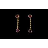 Ladies - Nice Quality and Attractive 9ct Gold Pair of Drop Earrings Set with Amethysts.