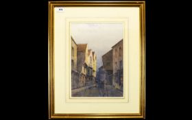 Arthur Tucker RBA ( 1863 - 1929 ) A Street In York. Watercolour. 13.3/8 x 9.3/8 Inches. Signed.