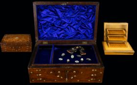 Early 20th Century Inlaid Wood Workbox A large rectangular fruitwood sewing box with bone inlay and
